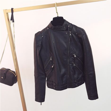 Blouson moto court coupe ajustée 2024 cuir PU imitation, veste motard fine automne printemps, blouson homme femme slim, cuir synthétique résistant. (1/5)