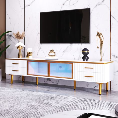 MEUBLIV TV-Schrank 170 cm Weiß – LED, 4 Schubladen, 2 Türen aus gehärtetem Glas (1/5)