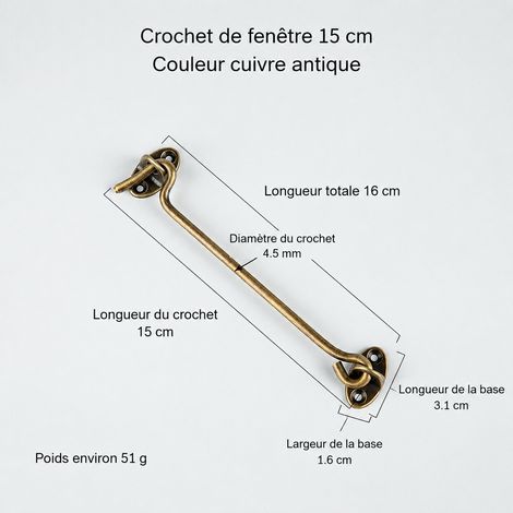 Crochet d’arrêt coupe-vent en laiton 15 cm, finition bronze antique 15cm bronze 16 × 3,1 × 1 cm 51 g – Livraison gratuite