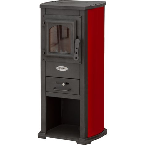 Poêle à bois 5-7 kW – Chargement frontal – Sortie des fumées arrière 118 mm – Pour pièces jusqu'à 120 m3 – Classe A – Dimensions L. 40 x P. 46 x H. 90 cm