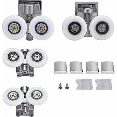 Roulettes de porte de douche 26mm –Roulette double pour portes en verre 6-8mm –Alliage de zinc et acier inoxydable –Fonctionnement silencieux (1/5)