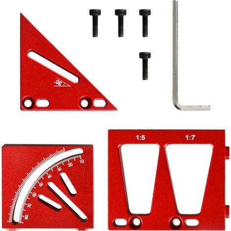 Règle de travail du bois, règle de marquage de charpentier, jauge de marquage, règle de triangle d'onglet, rapporteur carré, règle d'angle 3D en, Rouge