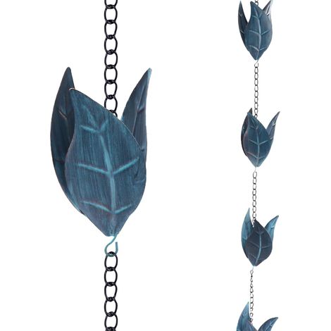 Regenrinne für Dachrinnen, Metall-Regenrinne 2,6 m Länge, Dekorative Regenrinne, Retro-Regenrinne aus blauem Eisen in Blattform, zum Aufhängen an Balkonen, Dächern und in Gärten (1/5)