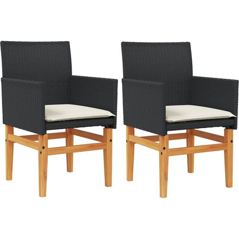 Chaises de jardin coussins lot de 2 Chaises d'extérieur noir résine tressée et bois (1/5)