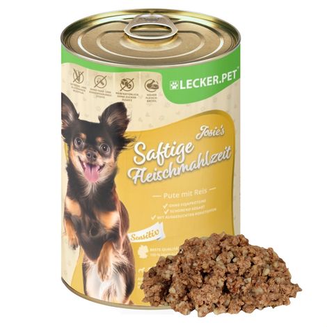 12 x 400 g de repas de viande juteuse Josie's Sensitiv à la dinde et au riz, nourriture humide pour chiens (1/5)