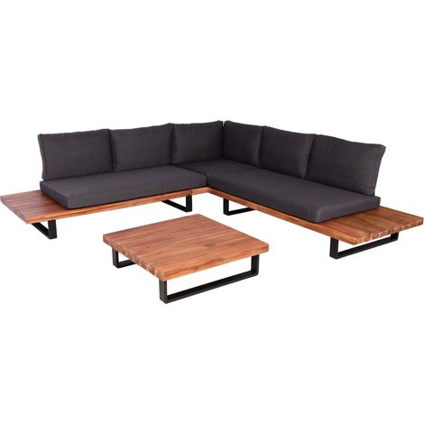 Set salotto giardino esterno salottino HHG-641 legno acacia alluminio marrone con cuscini grigio scuro