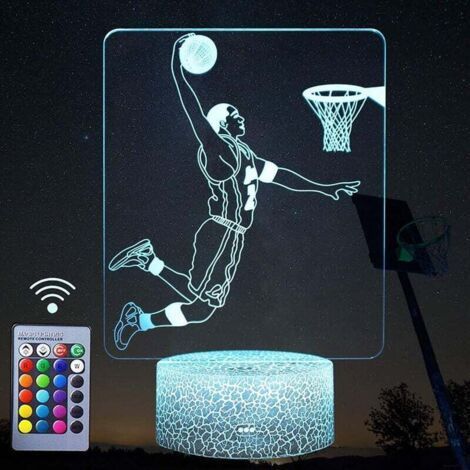 3D Basketballspieler Nachtlicht, LED-Illusionslampe mit Fernbedienung und intelligentem Taster, 16 farbwechselnde Lichter, USB-Kabel, Geburtstagsgeschenk für NBA-Fans (1/5)