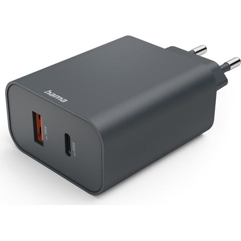 Cargador de teléfono Hama, Power Delivery, USB-C/USB-A, 45W, 1 unidad.