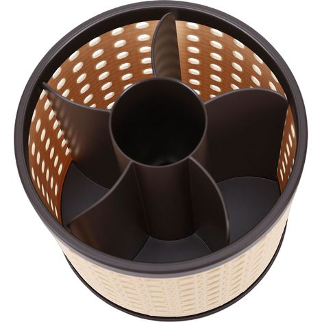 Organisateur de pinceaux de maquillage rotatif à 360°, pot de rangement pour cosmétiques, crayons et stylos, idéal pour les rouges à lèvres et le matériel d'art (marron). (1/5)