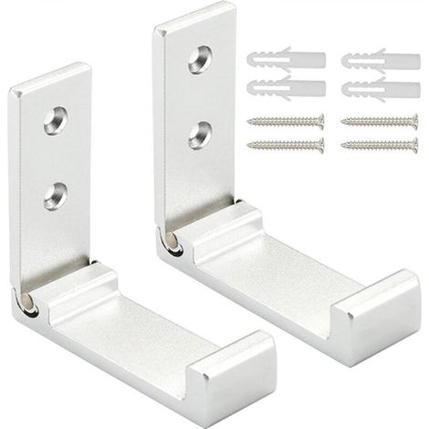 Folding aluminum coat hook, wall-mounted hook for clothes, headphones, set of 2 (silver)