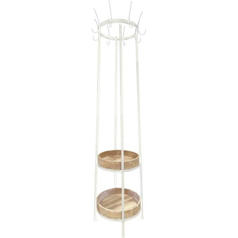 porte manteau blanc avec étagères en bois et 8 crochets déco - blanc et bois naturel (1/3)