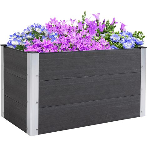 Bac à fleurs surélevé en aluminium, bac à fleurs, résistant aux intempéries, sans fond, 100x50x55,5cm pour terrasse, balcon, bac à fleurs pour fleurs, plantes, Gris (1/5)