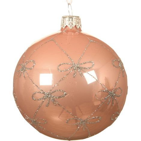 Pallina di Natale colore oro-rosa con fiocchi Ø8 cm
