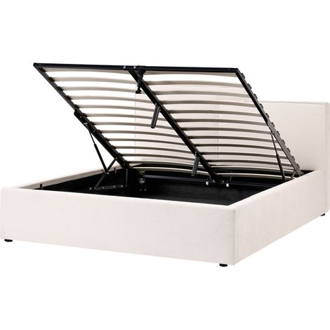 Cama tapizada escandinava con almacenaje 160 x 200 cm de tela blanco crema Lagarde (1/5)