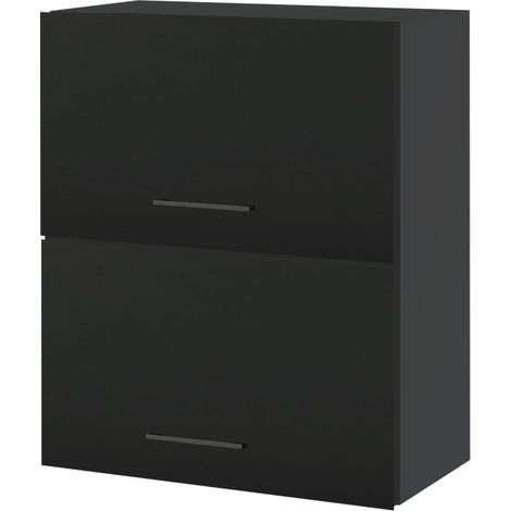 Meuble haut de cuisine Lovia Noir Mat 2 portes relevables L 60 cm - Porte avec poignée apparente Black (1/4)