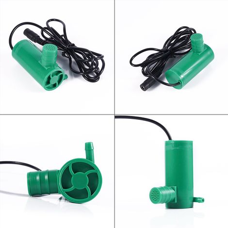Pompe d'eau submersible amphibie DC 12V 19W Hmax 9m 500L/h pour jardin, fontaine et lavage, compatible batterie automobile, vert ou gris, ABS, faible bruit 45dB (1/5)