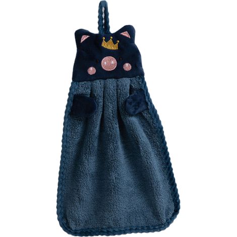 Serviette pour enfant en velours corail avec motif cochon mignon, absorbante et suspendue, idéale pour la cuisine et la salle de bain (bleue).