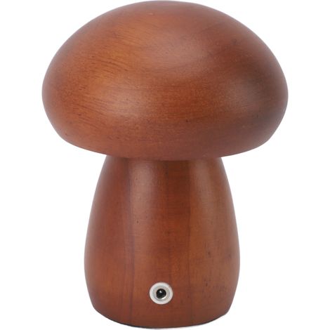 Mini lampe champignon en bois recharge par USB sans cordon chevet tactile nomade intensité réglable lampe de table chambre table de nuit déco maison teinte noyer (1/5)