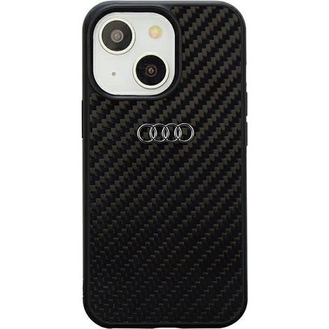 Cover rigida Audi in fibra di carbonio per iPhone 14/15/13 6.1, colore nero/nero, codice AU-TPUPCIP14-R8/D2-BK. (1/3)