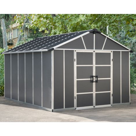 Palram – Abri de jardin résine 11,7m² gris – Panneaux en polycarbonate 10mm – Résistant aux intempéries – 705159