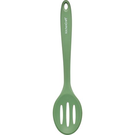 Kitchencraft silicone slotted spoon, non-stick safe heat-resistant cooking utensil ideal for draining and serving, green, 27cm