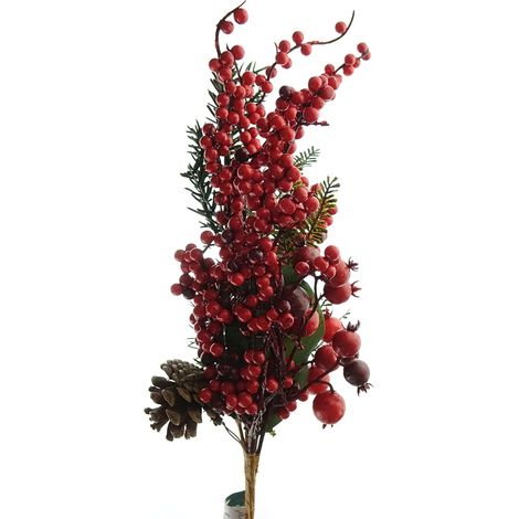Weihnachtsdeko Beerenzweig Rot mit Zapfen & Tannenspitzen - Kunstblumen (1/2)