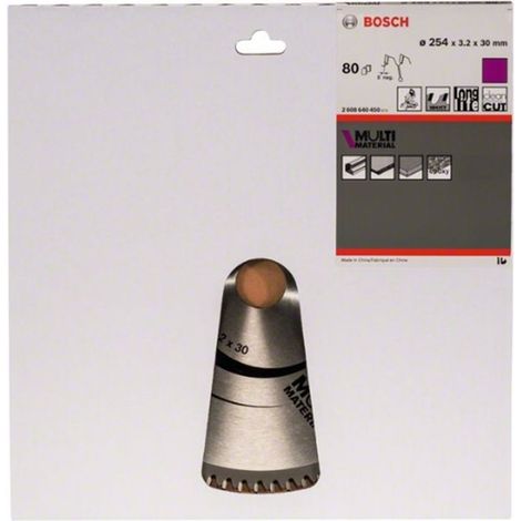 BOSCH DISCO SIERRA MULTIMATERIAL PARA SIERRAS INLGETADORAS Diámetro disco x eje (mm) 254x30 Número de dientes 80