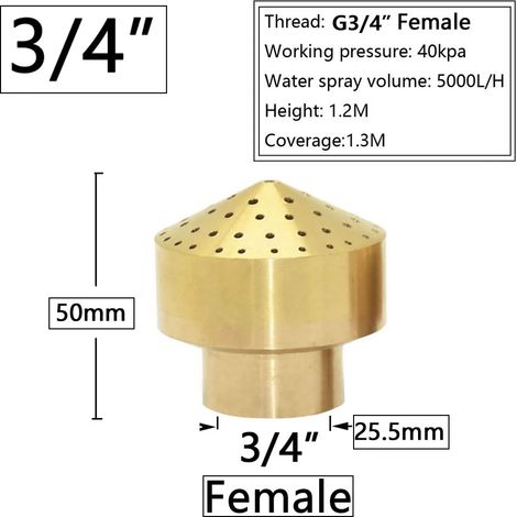 (G3I4) Buse de fontaine en laiton avec filetage 1/4 1/2 3/4 1 1,5 pouce, arroseur réglable pour fontaine décorative de jardin, bassin et étang (1/5)