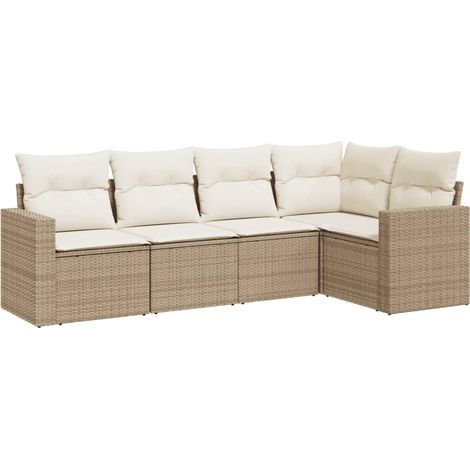 Salon de jardin avec coussins 5 pcs beige résine tressée (1/3)