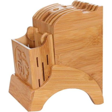 Multifunctional Kitchen Storage Rack - Bamboo Kitchen Knife Block Knife Holder with Stand for Organized and Stored Kitchen Knives (1/4)