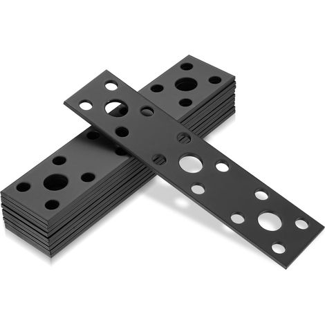 10 Pièces Plaques Perforées Noires, 150x35 mm Connecteurs Plats et Réparation avec Trous Fente, Equerre Métal, Platine d’Assemblage Acier Plates (1/5)