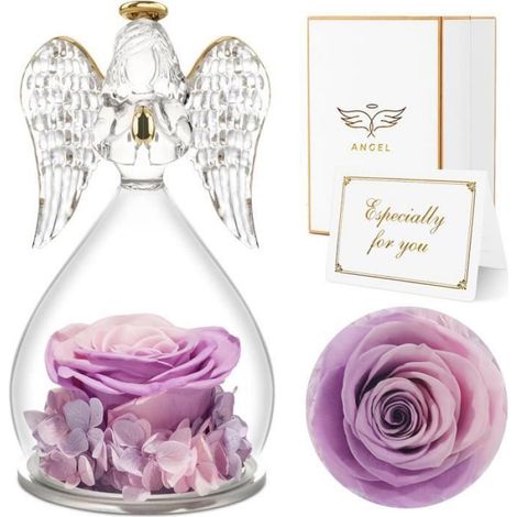 Fleurs Eternelles - - Rose Eternelle Violet - Figurine Ange - Cadeau Romantique Femme (1/5)
