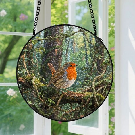Suspension en vitrail - Attrape-soleil unique artistique, décoration intérieure colorée, cadeau Fête des Mères, Anniversaire pour femme, maman 9cm (1/5)
