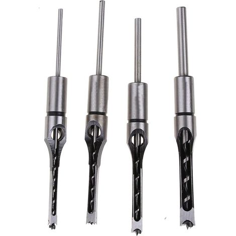 Lot de 4 forets carrés pour le travail du bois, scie-cloche à mortaiser en acier pour bois (1/5)
