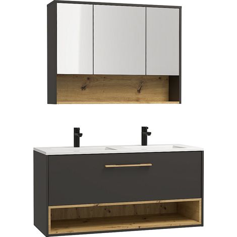 Meuble de salle de bain suspendu anthracite avec vasque à encastrer et armoire de toilette - 120 cm - YANGRA