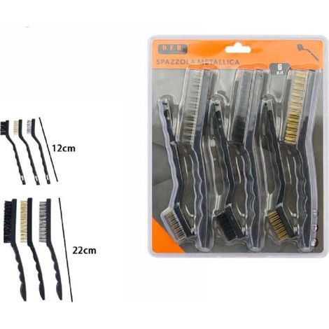 Vtizikl Set 6 Pz Spazzola Metalliche Per Ferro Metallo 3 Lunghe 22cm 3 Corte 12cm 07057 -