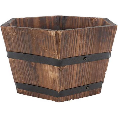 Pot de fleurs en bois massif, grand format hexagonal, style rustique, diamètre 21 cm (1/5)