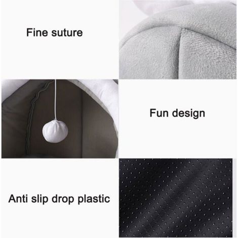 Lit Niche Pour Chat - 37 x 34 x 33 cm - Gris - Auto-Chauffant Doux - Coussin Lavable - 1 Pièce (1/4)