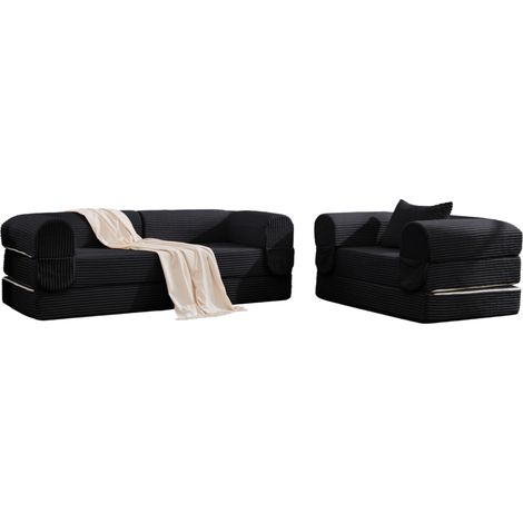 Sofá modular de terciopelo acanalado negro 1 plaza + 2 plazas sin marco HOMVRA (1/5)