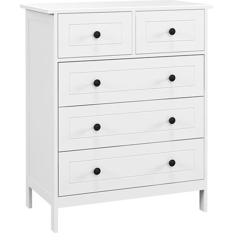 Commode 5 tiroirs rangement chambre 74 x 40 x 91 cm gain de place anti basculement design épuré compact en MDF blanc (1/5)