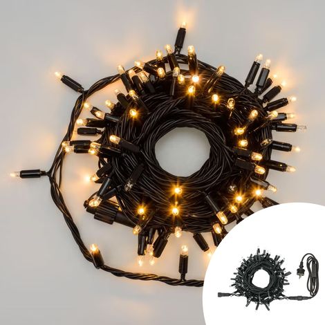Catena Luminosa Professionale 100 Maxi LED F8 10 Metri Luce Calda Fissa e Flash Caldo Cavo Nero IP44 Prolungabile per Esterno e Interno (1/5)