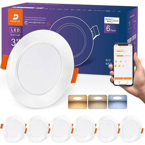 Spot LED Encastrable Connectée Bluetooth Alexa, 220V Spot Encastré Intensité Variable 2700K-6000K Réglable Blanc Chaud, Neutre & Froid Dimmable 7W, IP44 Spot Salle de Bain Plat, Lot de 6