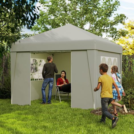 Tonnelle de jardin pliante 3 x 3 x 2,75 m anti-UV 30 + avec fenêtres + parois latérales + sac de transport crème (1/5)