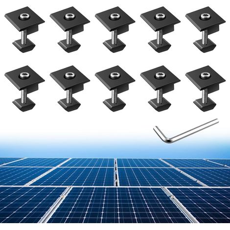 10PCS Clip Central T Aluminium pour Support Panneau Solaire 30mm/35mm Alliage Aluminium Résistant, Montage Rapide avec Clé, Compatible Toit, Camping-car, Bateau (1/5)