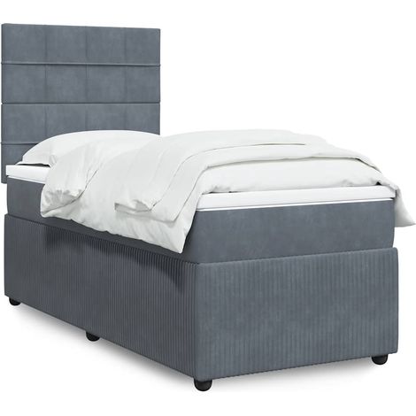 Cama box spring con colchón terciopelo gris oscuro 90x190 cm (1/5)