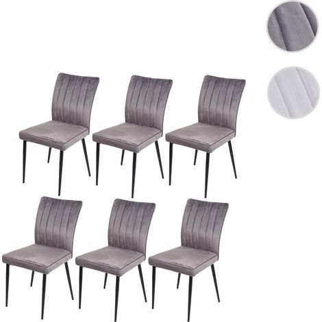 Lot de 6 chaises de salle à manger HWC-K16, chaise de cuisine, velours métal gris clair (1/5)