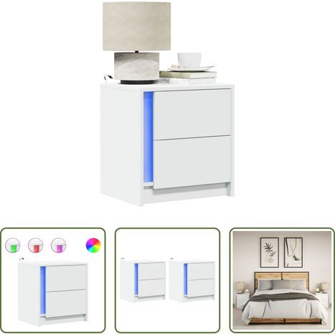LED-Leuchten - Nachttische mit LED-Leuchten 2 Stk. Weiß Holzwerkstoff (1/5)