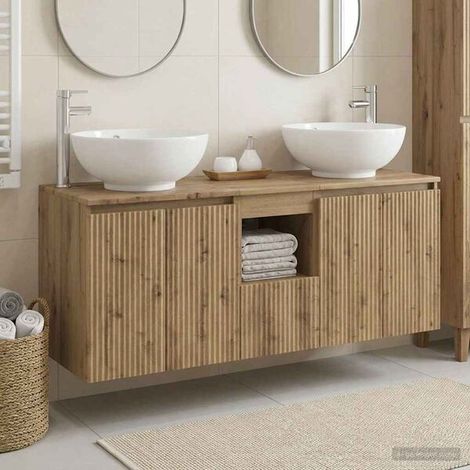 Ensemble Salle De Bain 3 Pièces Chêne Artisanal, Bois Aggloméré, Mural, Tiroirs (1/4)