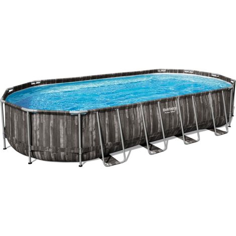 Bestway Piscine hors sol tubulaire ovale Bestway Power Steel 732 x 366 x 122 cm décor bois