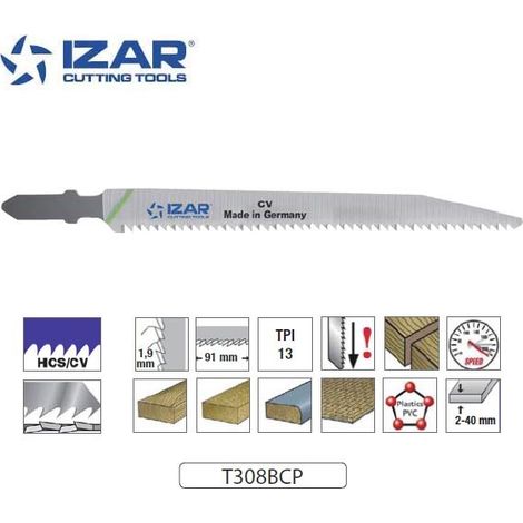 lame de scie sauteuse renversée Izar T308BCP coupe rapide 117mm TPi13 (x3)